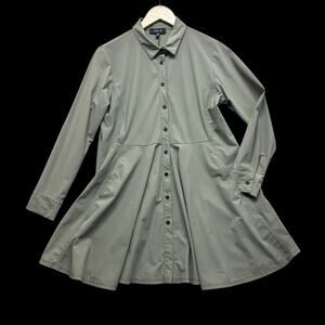 Jason Mini Shirt Dress Womens Sz S Olive Green Pockets Stretchy Made USA